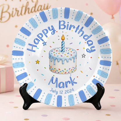 Blue Birthday Cake Keepsake Personalized Birthday Plate P7231E40