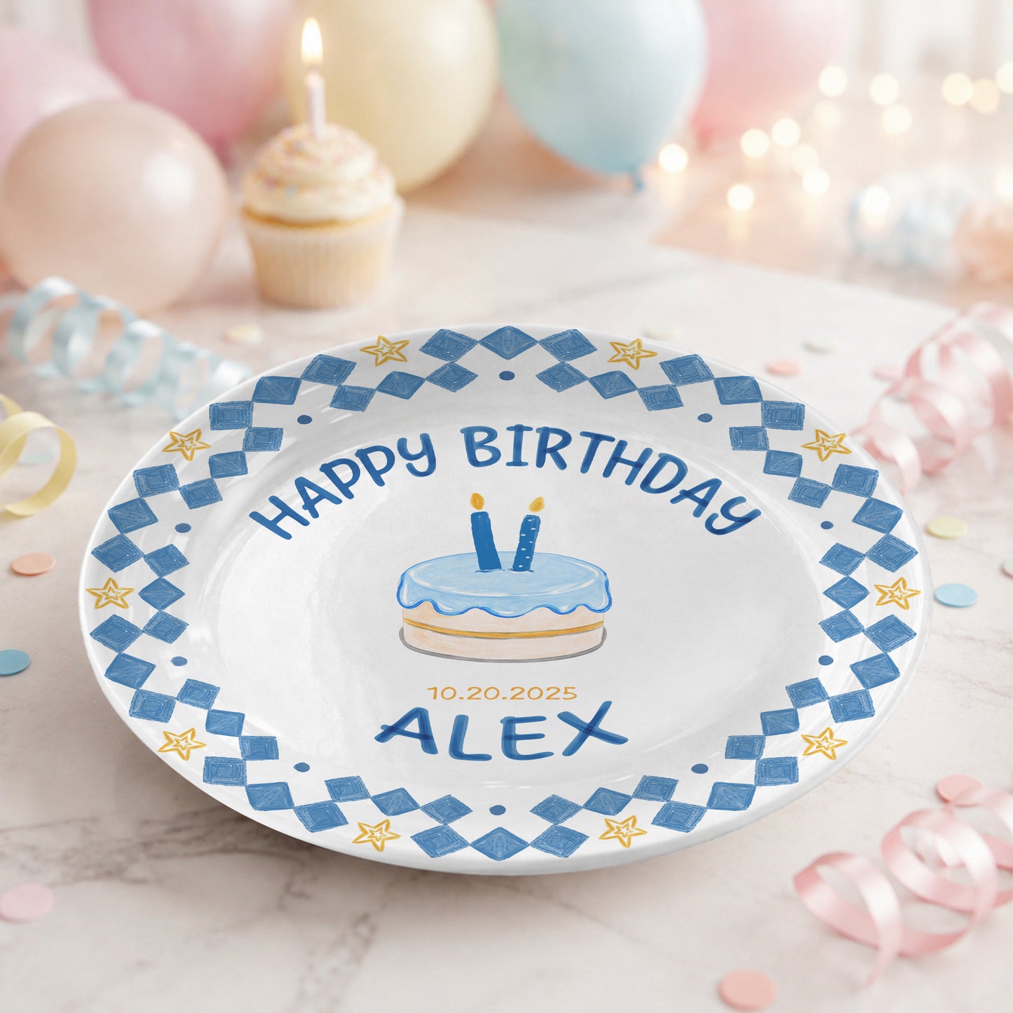 First Birthday Cake Keepsake Custom Name Ceramic Personalized Birthday Plate P821AIV0