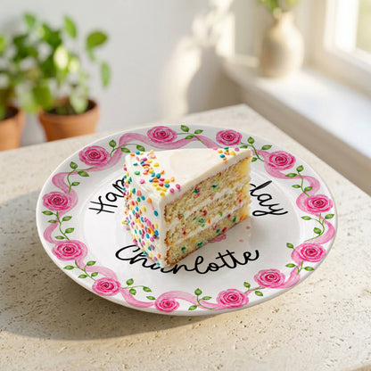 Pink Rose Cake Personalized Birthday Plate P729XQR0