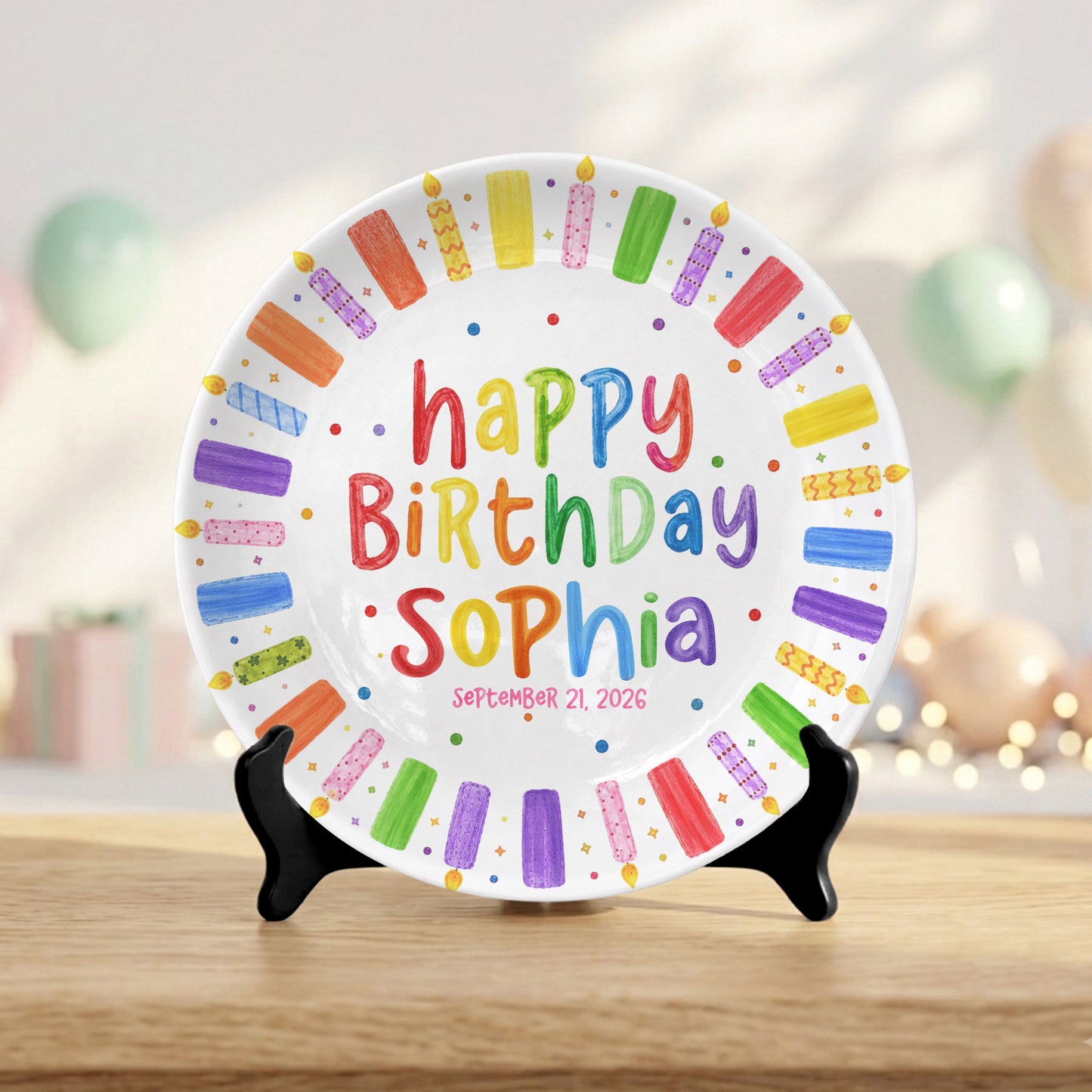 Colorful Candle Happy Birthday Keepsake Custom Kids Personalized Birthday Plate P81505O0