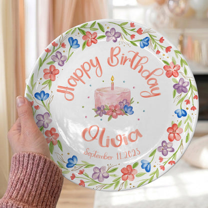 Colorful Floral Cake Personalized Birthday Plate for Girls P417GEG0