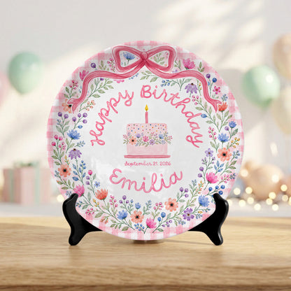 Whimsical Garden Floral Ribbon Keepsake Personalized Birthday Plate for Girls P87NWF0