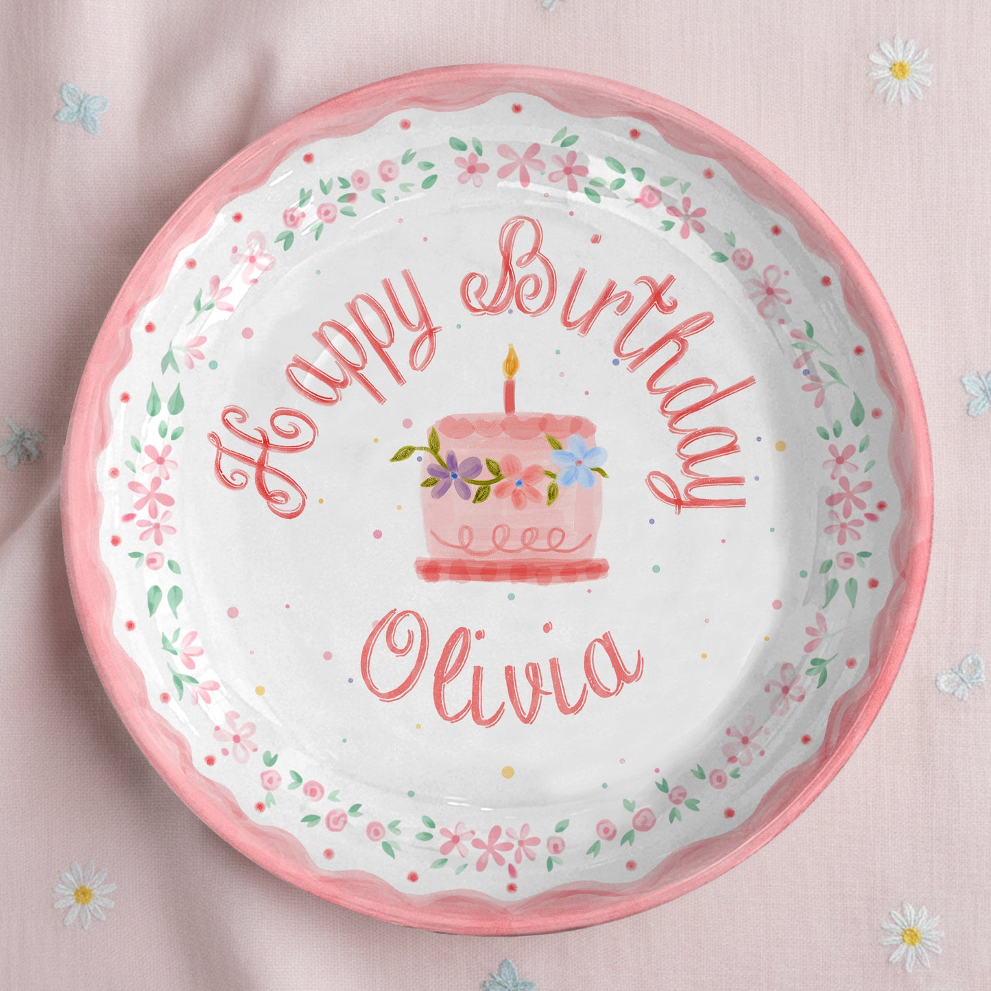 Pink Floral Cake Personalized Birthday Plate P228SJH0