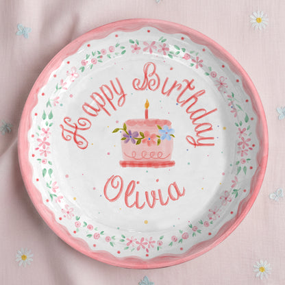Pink Floral Cake Personalized Birthday Plate P228SJH0