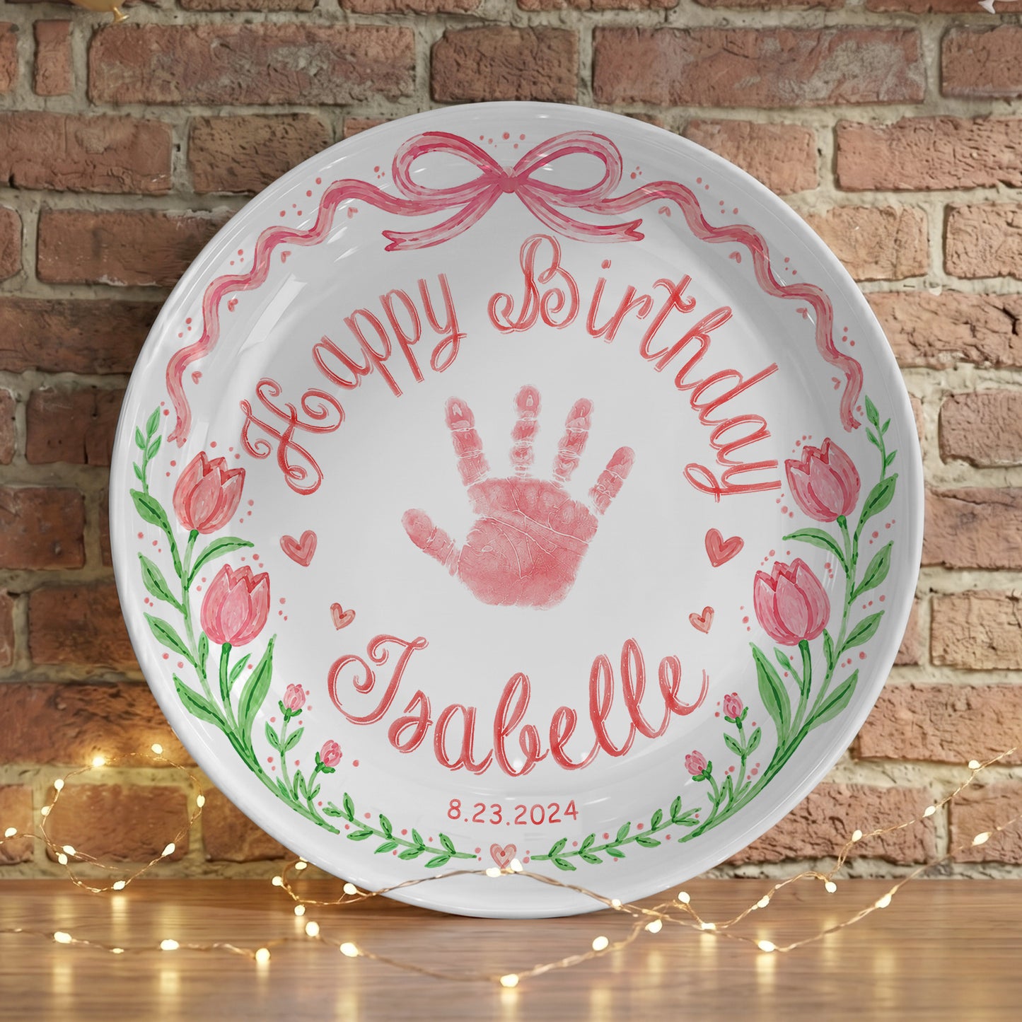 Baby Handprint Personalized Birthday Plate for Girl P727HZM0