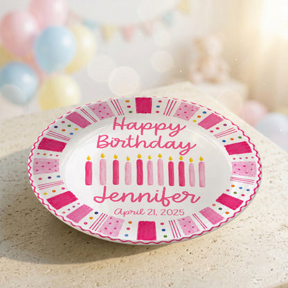 Pink Birthday Candles Personalized Birthday Plate for Kids Ceramic Keepsake Gift P86W4N0