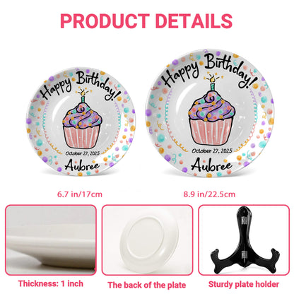 Colorful Confetti Cupcake Personalized Birthday Plate P42L9D0