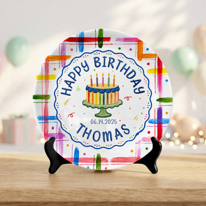 Colorful Cake Name Date Kids First Birthday Personalized Birthday Plate P815DJ50