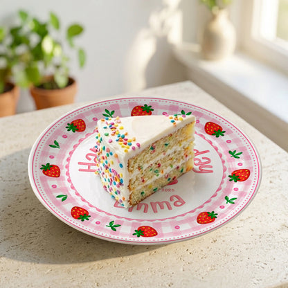 Strawberry Cake Personalized Birthday Plate for Girls, First Birthday Keepsake Gift P730H150