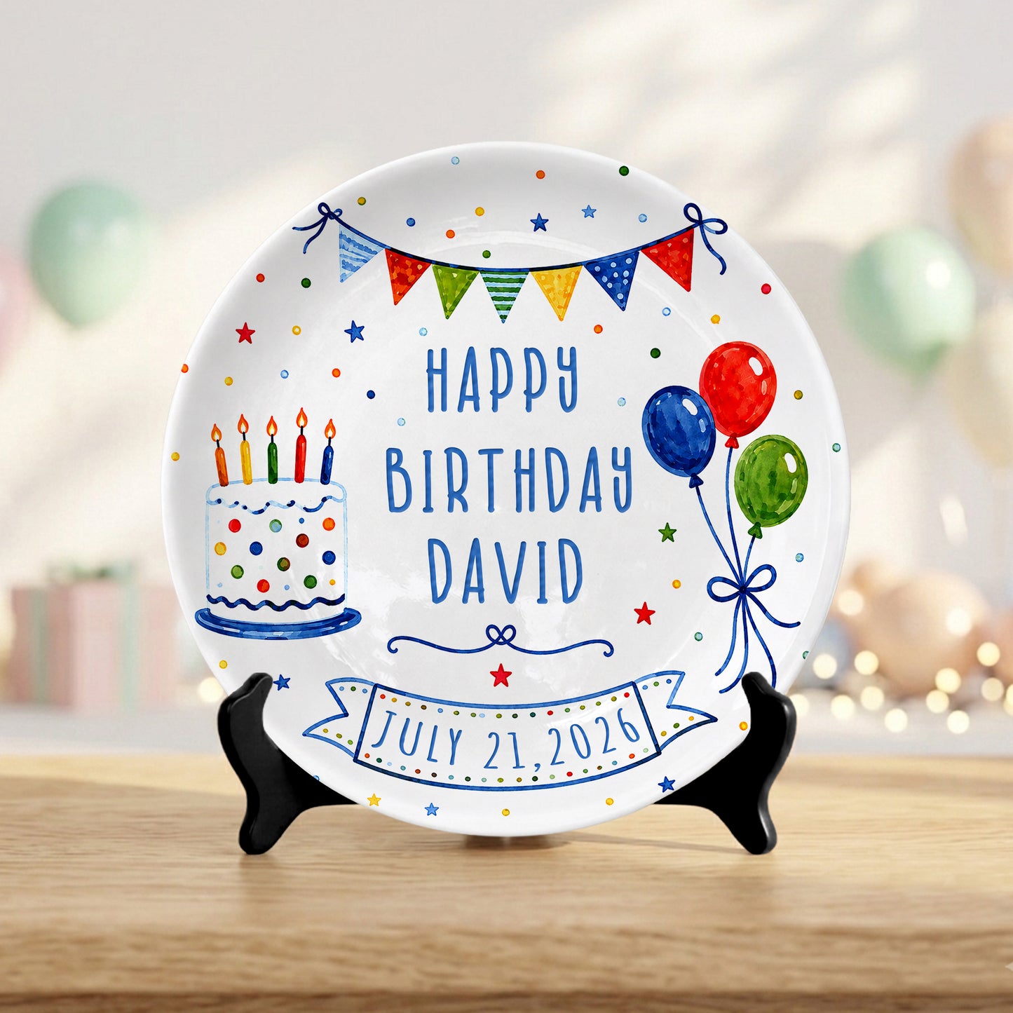 Colorful Balloon Celebration Personalized Birthday Plate for Boys and Girls P8117M70