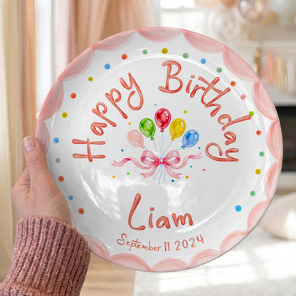 Pink Scallop Balloon Personalized Birthday Plate P410HJT0