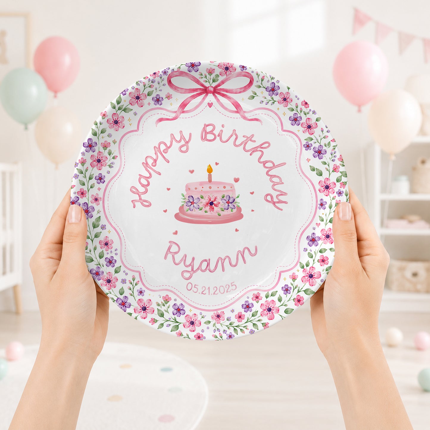 Floral Cake Personalized Birthday Plate P69JKI0