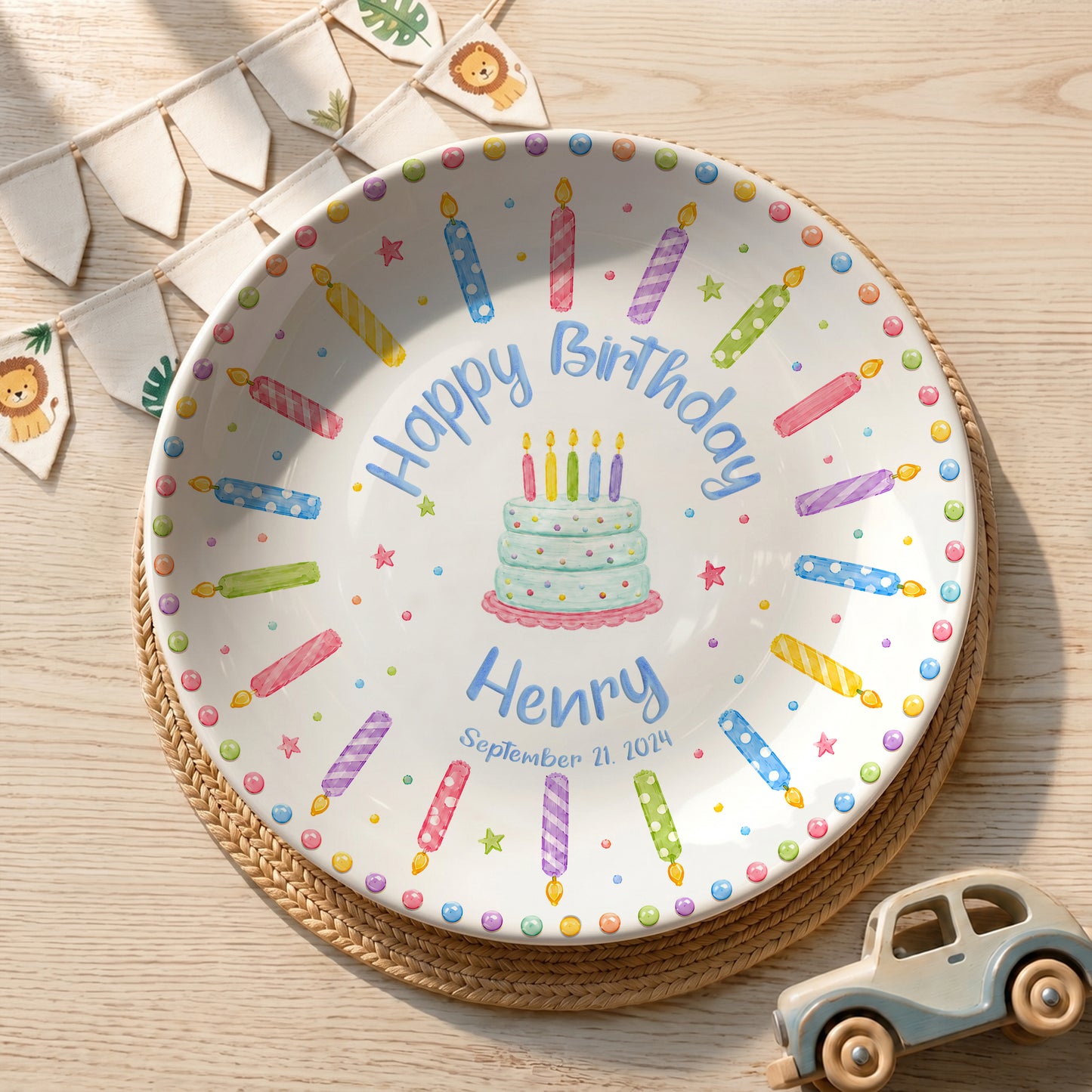 Rainbow Candle Confetti Cake Personalized Birthday Plate P617UUI0