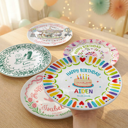 Colorful Candle Kids Birthday Keepsake Custom Name Date Personalized Birthday Plate P8140WR0
