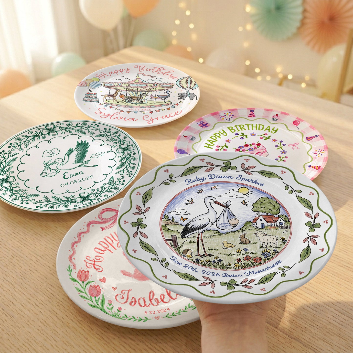 Stork Baby Birth Stats Nursery Keepsake Gift Personalized Birthday Plate P825DLK0