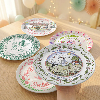 Stork Baby Birth Stats Nursery Keepsake Gift Personalized Birthday Plate P825DLK0