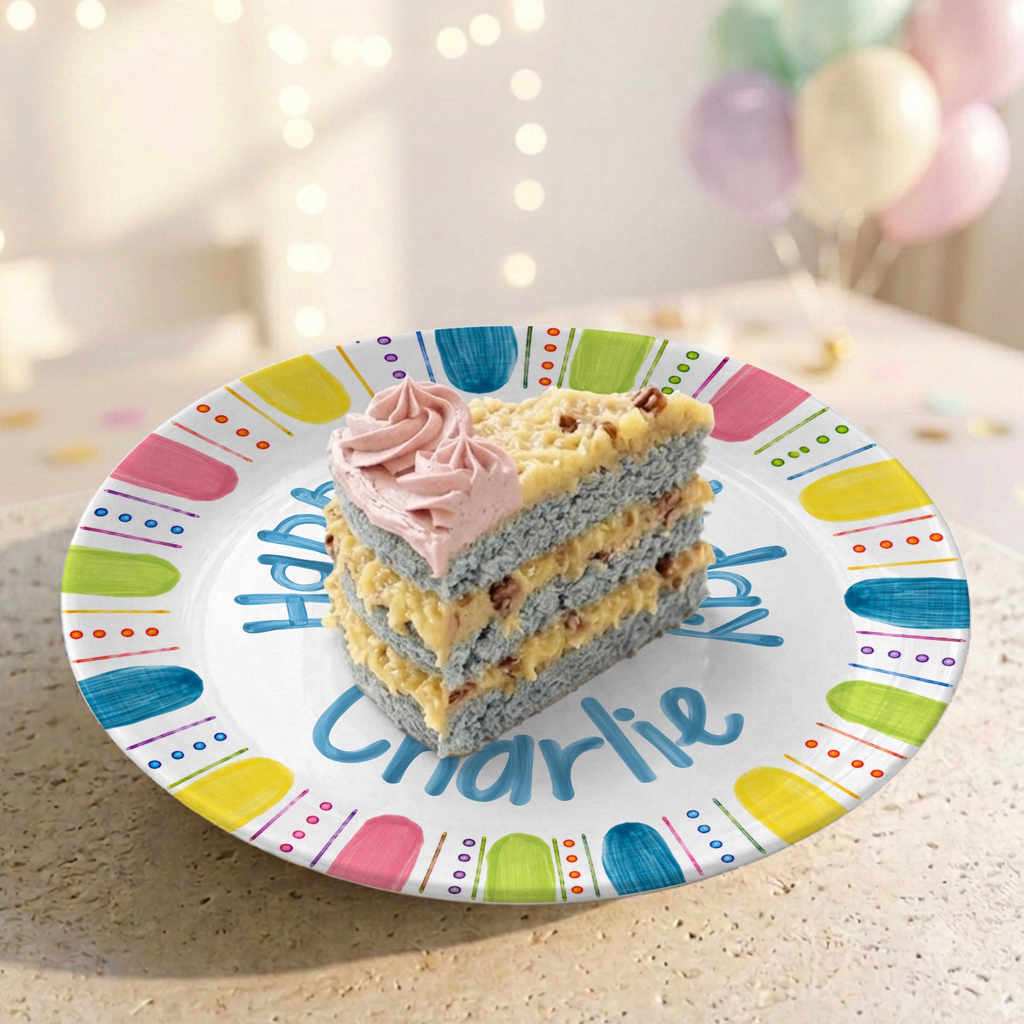 Colorful Cake Custom Name Kids Party Keepsake Personalized Birthday Plate P821TBL0