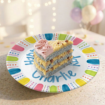 Colorful Cake Custom Name Kids Party Keepsake Personalized Birthday Plate P821TBL0