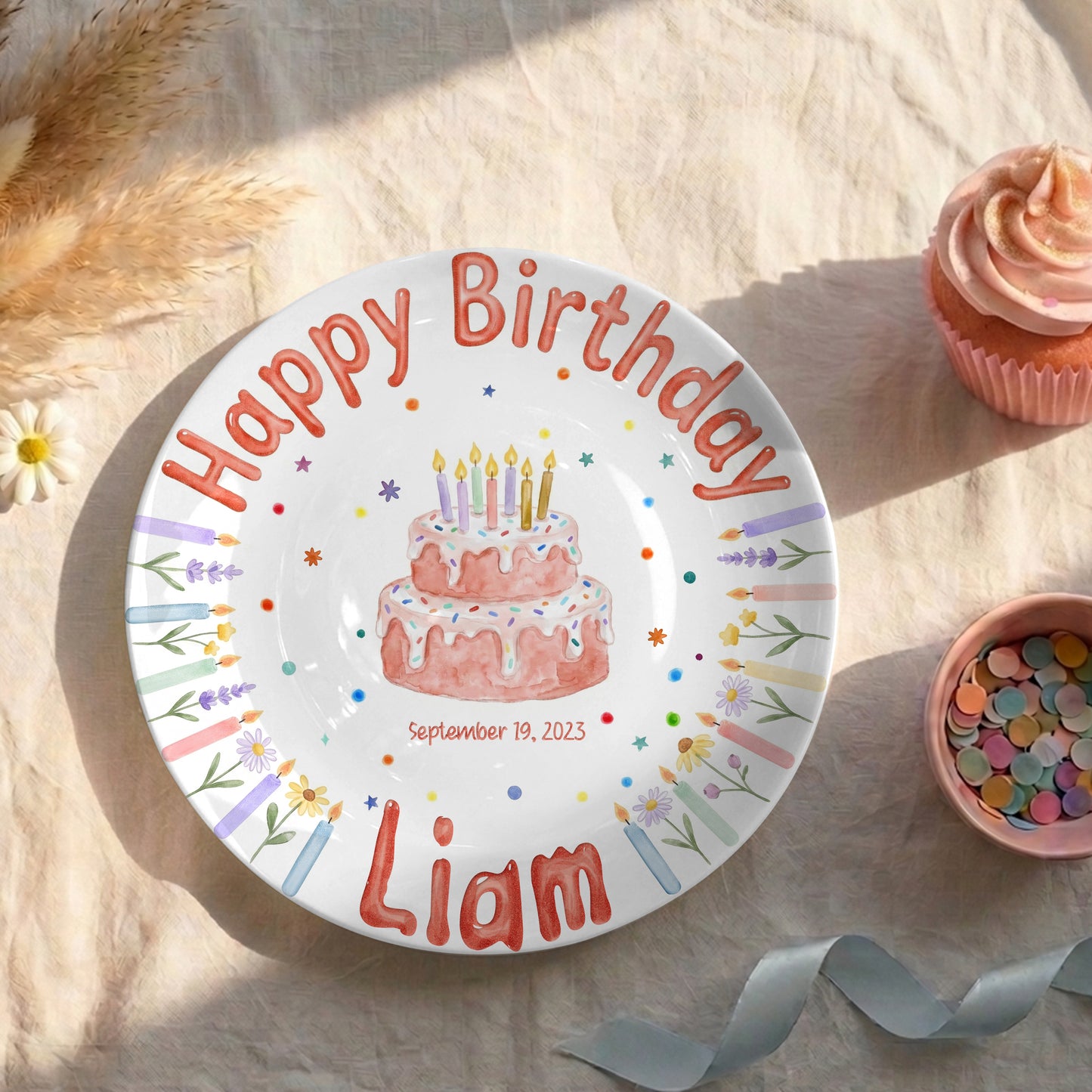 Floral Candle Cake Personalized Birthday Plate P423TT60