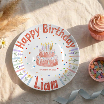 Floral Candle Cake Personalized Birthday Plate P423TT60