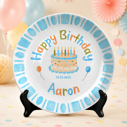 Blue Checkerboard Candle Custom Name Keepsake Personalized Birthday Plate P826TTU0