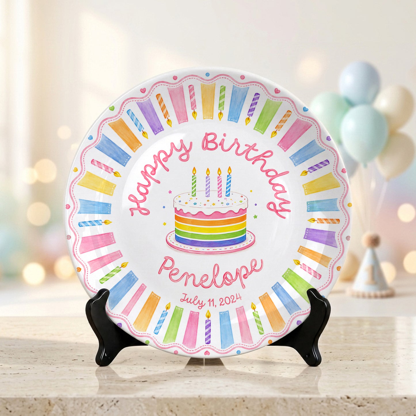 Colorful Rainbow Cake Personalized Birthday Plate for Kids Celebration Gift P811XQT0