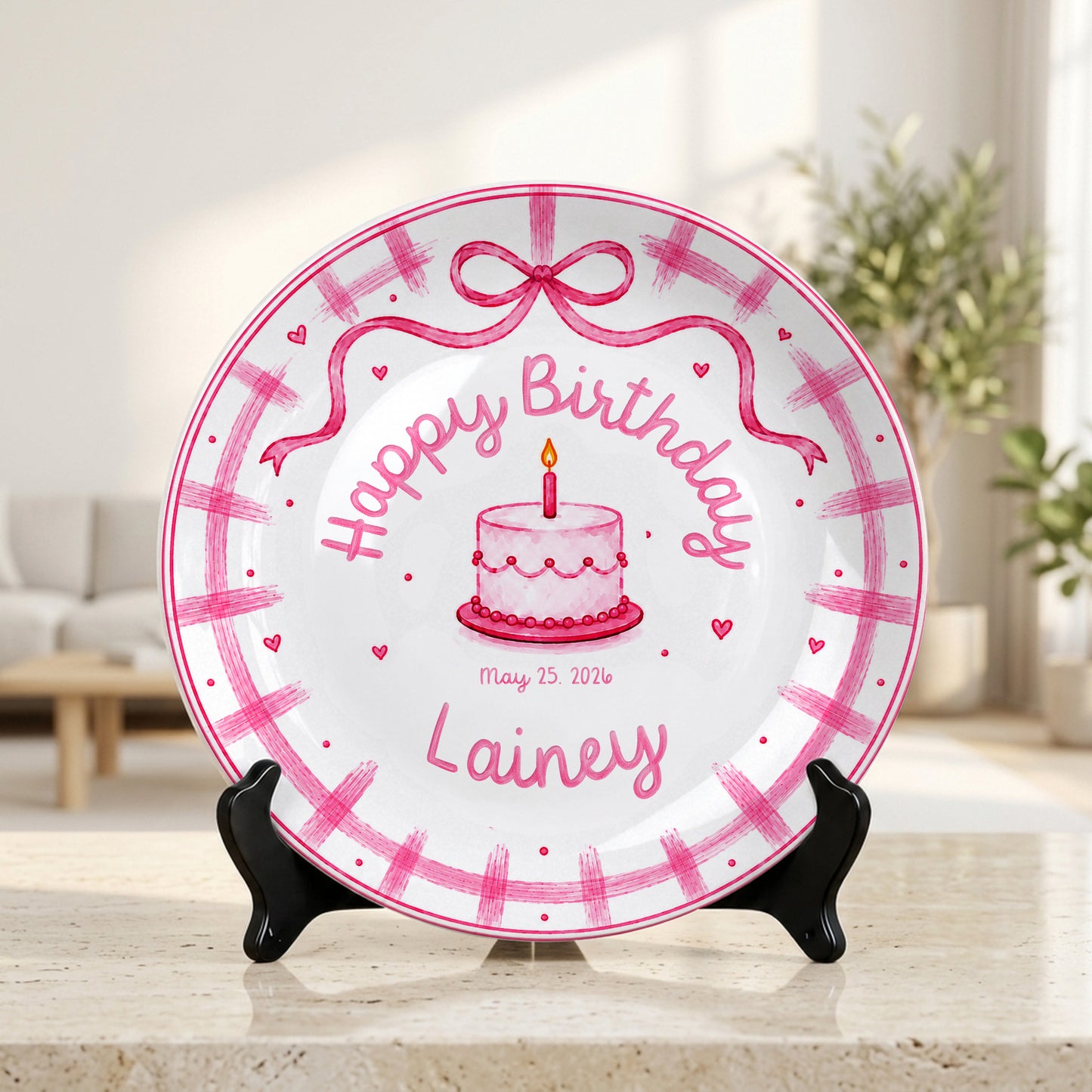 Pink Bow Personalized Birthday Plate for Girl P728KC60