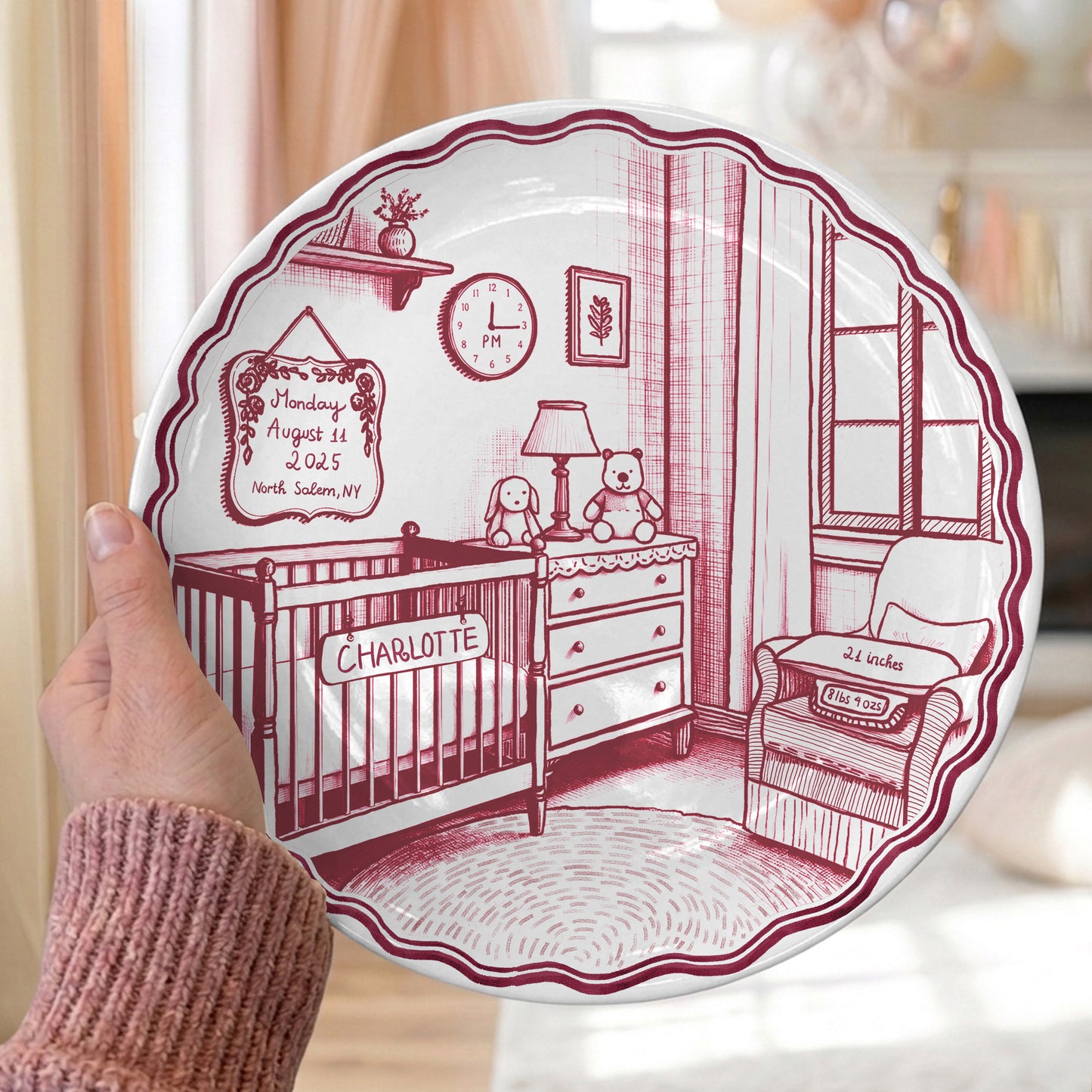 Pink & Blue Nursery Scene Personalized Birth Plate P513DV80