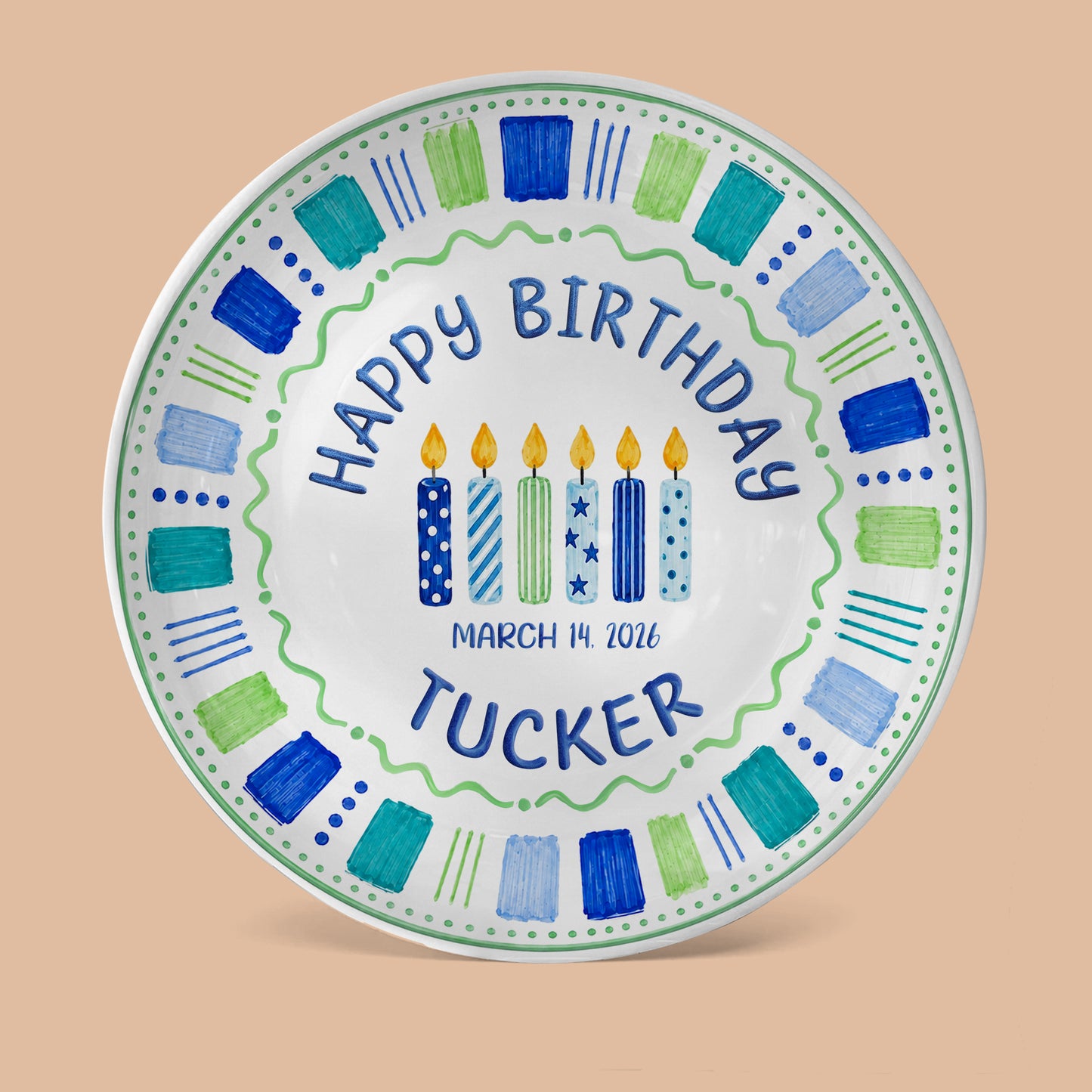 Blue Candle Birthday Tradition Personalized Birthday Plate for Boy P622QHO0