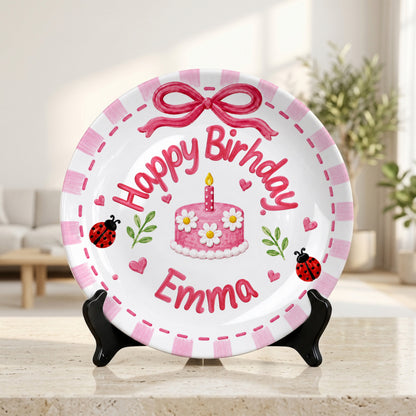 Pink Gingham Ladybug Keepsake Personalized Birthday Plate P7184FK0