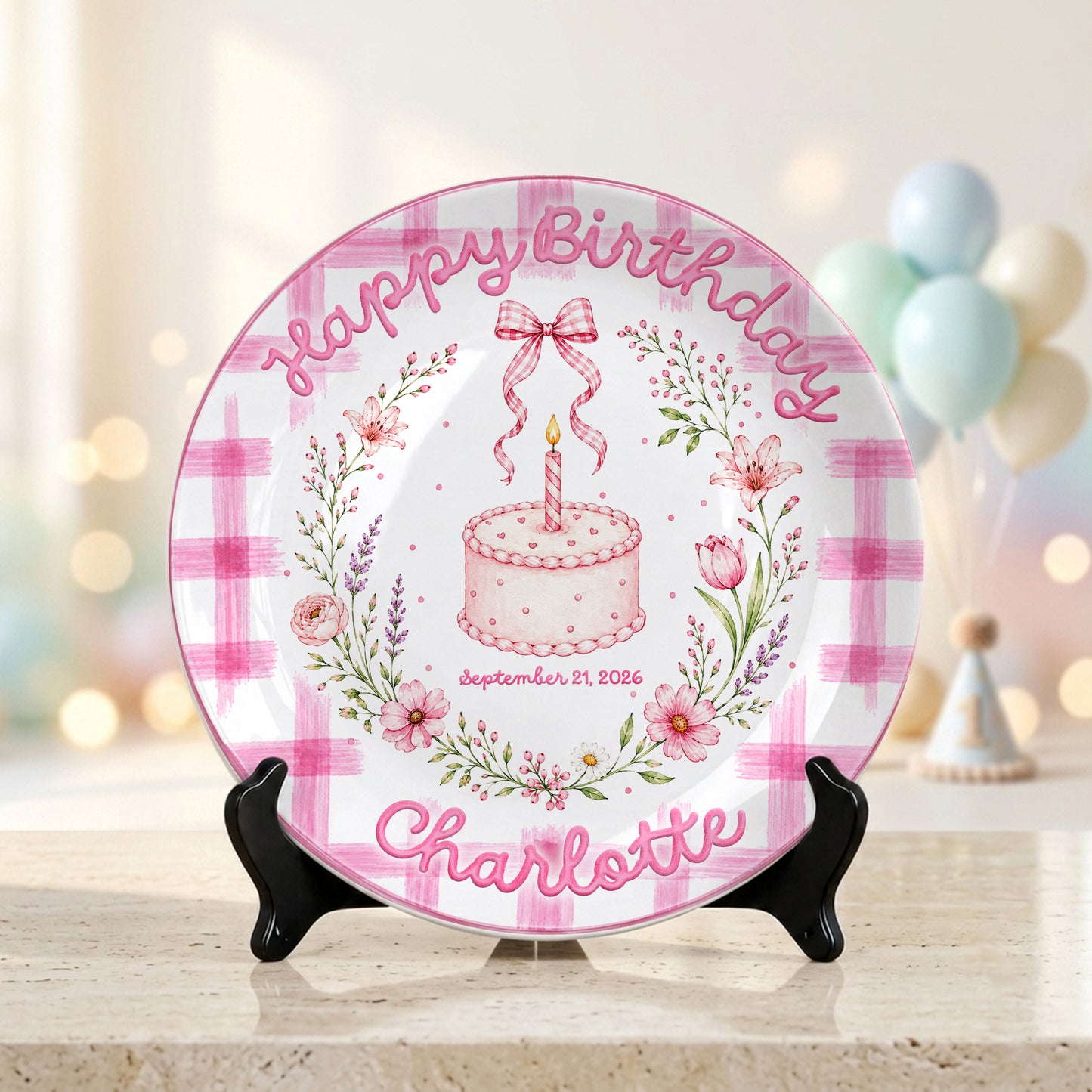 Vintage Floral Baby Girl First Birthday Keepsake Personalized Birthday Plate P86VN60