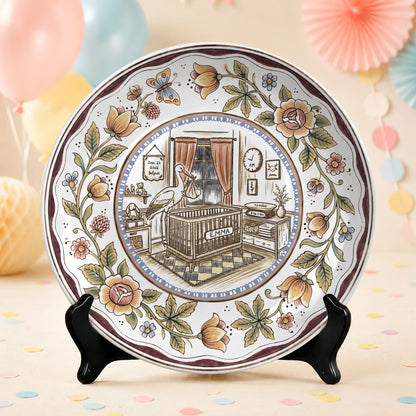 Floral Goose Baby Birth Stats Custom Ceramic Personalized Birthday Plate P825ZLY0