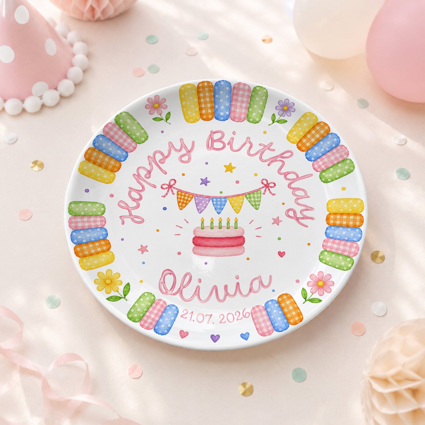 Rainbow Candy with Cake Personalized Birthday Plate P664QE0