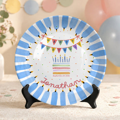 Colorful Party Banner Cake Custom Name Keepsake Personalized Birthday Plate P825IVY0