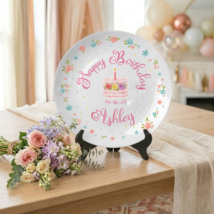 Simple Floral Border Personalized Birthday Plate P412PQN0