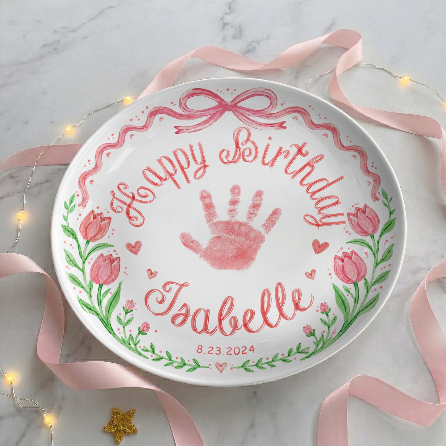 Baby Handprint Personalized Birthday Plate for Girl P727HZM0