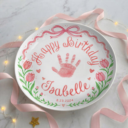 Baby Handprint Personalized Birthday Plate for Girl P727HZM0
