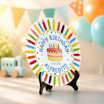 Birthday Cake & Rainbow Candles Personalized Birthday Plate P7160U20