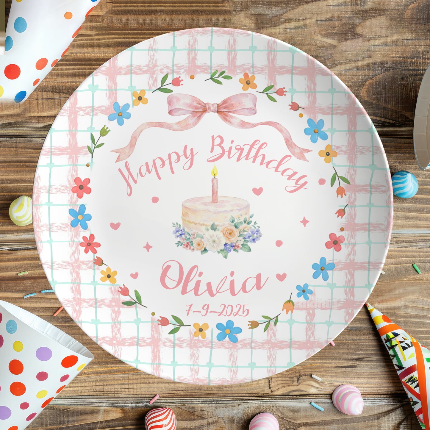 Pastel Gingham Personalized Birthday Plate P13Y0I0