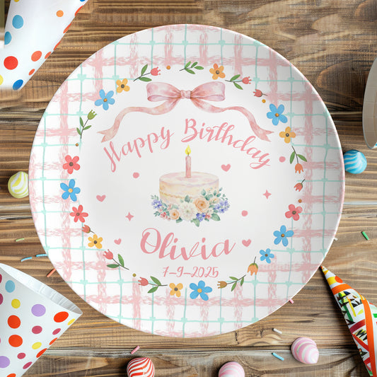 Pastel Gingham Personalized Birthday Plate P13Y0I0
