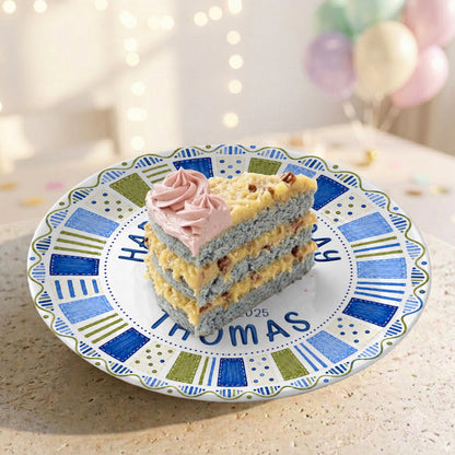 Blue Preppy Candle Custom Name Boy Keepsake Personalized Birthday Plate P814KBC0