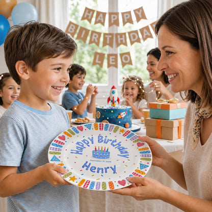 Blue Cake and Colorful Confetti Personalized Birthday Plate P6174GK0