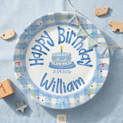 Blue Gingham Personalized Birthday Plate P64YCX0