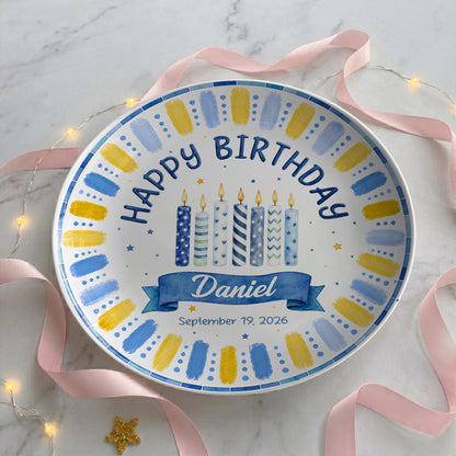 Blue Birthday Candles Keepsake Personalized Birthday Plate P729XG0