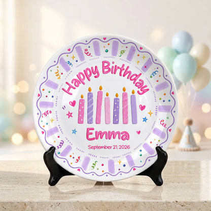 Colorful Candle Personalized Birthday Plate for Kids Custom Ceramic Keepsake Gift P86ZYS0