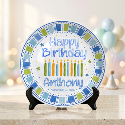 Blue Candle Celebration Personalized Birthday Plate for Kids Ceramic Keepsake Gift P728GIG0