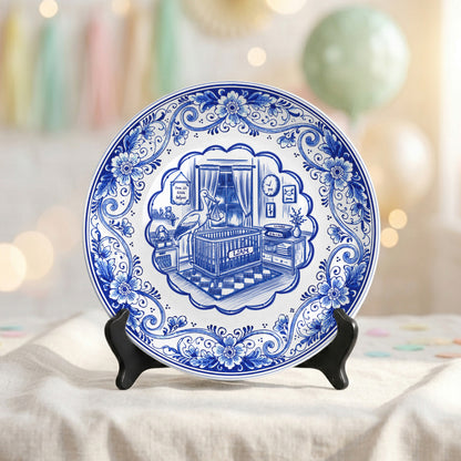Delft Blue Newborn Birth Stats Custom Ceramic Keepsake Personalized Birthday Plate P820H8A0