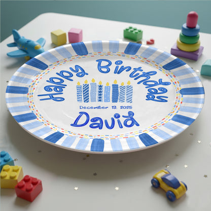 Patterned Blue Candles Personalized Birthday Plate P29SGG0