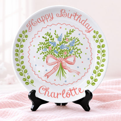 Soft Floral Bouquet Personalized Birthday Plate for Girls P61TIZ0