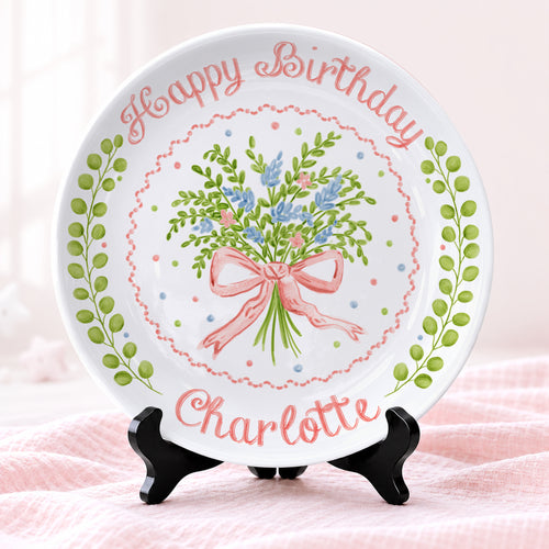 Soft Floral Bouquet Personalized Birthday Plate for Girls P61TIZ0